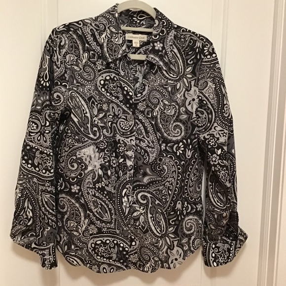 Coldwater Creek No-Iron Black Paisley Shirt - Size M - Picture 1 of 4